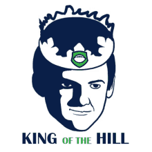 a drawing of a man with a crown on his head and the words king of the hill below it