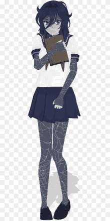 a girl with spider webs on her legs and arms is holding a book