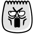 a black and white cartoon drawing of an angry face with a shocked expression .