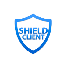 a blue shield with the words shield client written inside of it