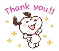 a cartoon of snoopy saying thank you in pink