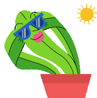 a cartoon illustration of a green plant wearing sunglasses