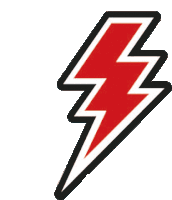 a red lightning bolt with a black outline and a white background .