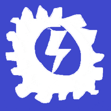 a white gear with a lightning bolt in the middle on a blue background