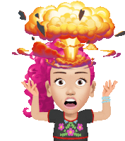 a cartoon girl with pink hair has an explosion in her head