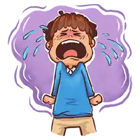 a cartoon of a boy crying with tears coming out of his mouth