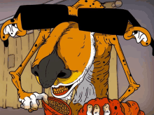 a cartoon drawing of a cheetah holding a container of cereal