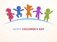 a happy children 's day greeting card with a group of children