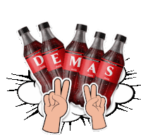 a group of coca cola bottles with the word demas on the front