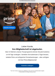 a screenshot of an amazon prime advertisement with a picture of a family eating popcorn