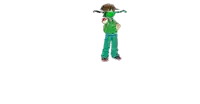 a cartoon character with a green shirt and green pants