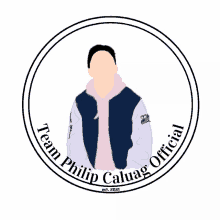 a logo for team philip caluag official shows a man in a pink hoodie