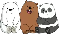 three cartoon bears are sitting next to each other and smiling