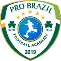 a logo for pro brazil football academy with a soccer player kicking a ball