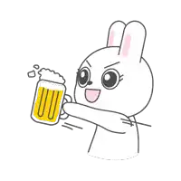 a cartoon rabbit is holding a large mug of beer