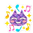 a sticker of a purple cat surrounded by music notes and stars .