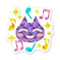 a sticker of a purple cat surrounded by music notes and stars .