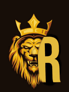 a picture of a lion with a crown and the letter r behind it