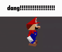 a 3d rendering of mario with the words " dang " on the bottom