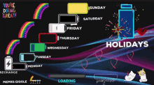 a computer screen shows the days of the week and the words holidays