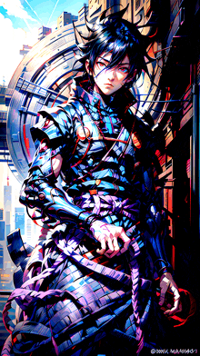 a colorful drawing of a samurai with the letters dmwk written on the bottom