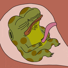 a cartoon frog with a pink tongue sticking out of its mouth