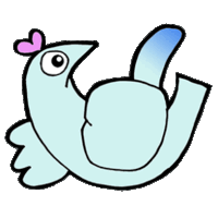 a cartoon bird is giving a thumbs up with a pink heart on its head