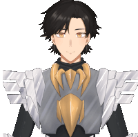 a drawing of a boy wearing a gray and gold armor with wings