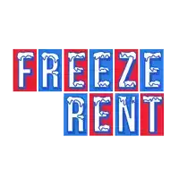 a red white and blue sign that reads " freeze rent "