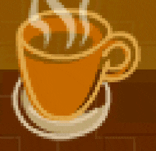 a pixel art drawing of a cup of coffee