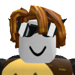 a roblox character with brown hair and sunglasses is smiling and wearing a brown shirt .