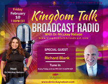 a poster for kingdom talk broadcast radio on friday february 10