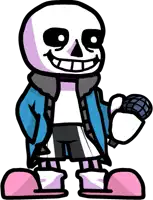 sans from undertale is holding a microphone and smiling .