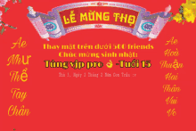 a red sign that says lễ mừng thọ in yellow letters