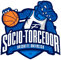 the logo for socio-torcedor basquete unifacisa has a crocodile holding a basketball