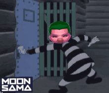 a cartoon of a prisoner with a pink face and the words moon sama in the corner