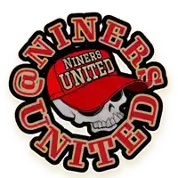 a logo for niners united with a skull