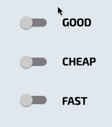 a graphic showing a green button that says good cheap and fast