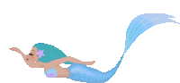 a pixel art illustration of a mermaid with blue hair and a blue tail