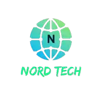 a logo for nord tech shows a globe with the letter n on it