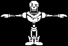 papyrus from undertale is a pixel art character with a skeleton body .