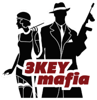 a silhouette of a man holding a gun next to a woman with a cigarette in her mouth