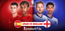 a poster for spain vs england with four players