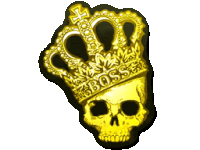 a sticker of a skull with a crown and the word boss on it