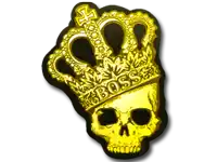 a sticker of a skull with a crown and the word boss on it