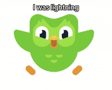 a green owl with the words " i was lightning " underneath it