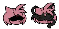 a cartoon drawing of a pink cat with stitches on its face