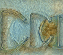 a close up of a painting with the letters d and c on it