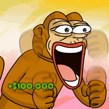 a cartoon of a monkey with a $ 100,000 sticker on his arm