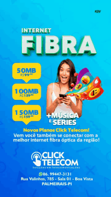 an advertisement for internet fibra with a woman on it